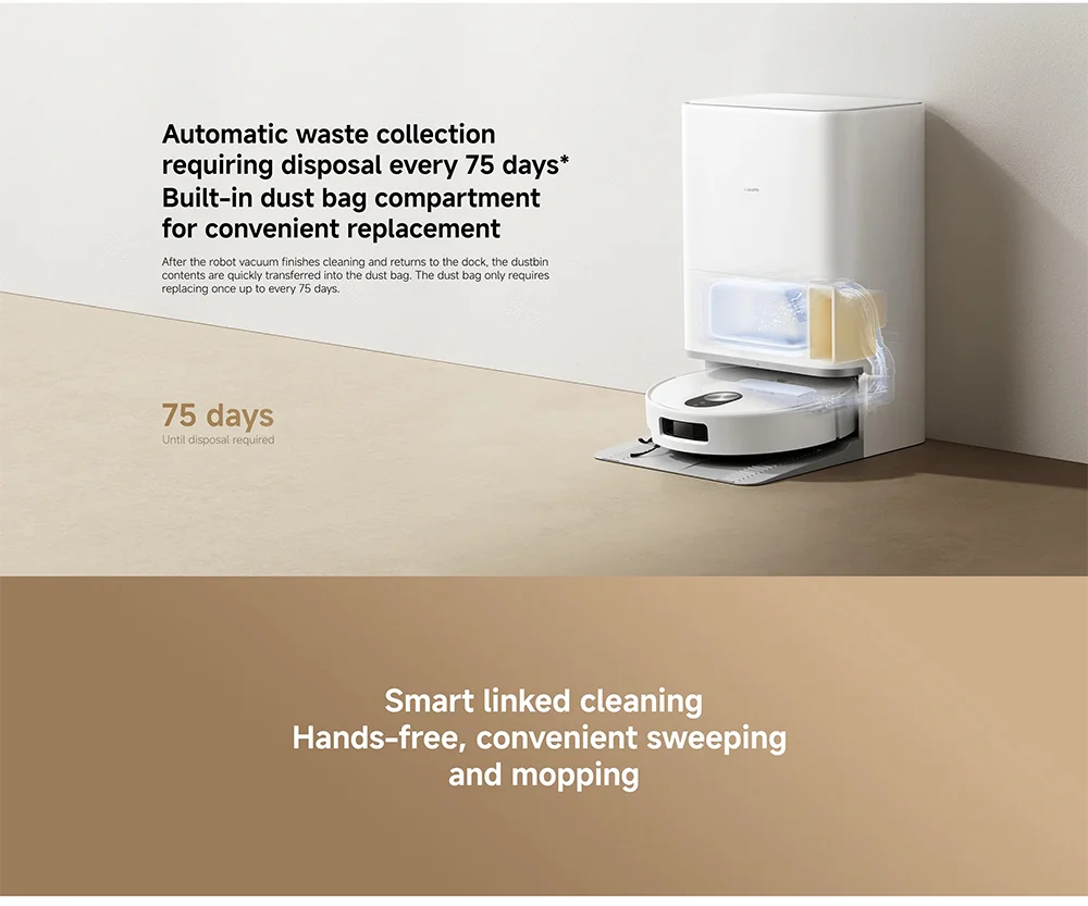 Versione Globale Xiaomi Robot Vacuum 5 Potenza Nominale 55W Capacità Nominale 4800mAh Controllo tramite APP Controllo Vocale Intelligente Aspirazione 20000Pa Aspirapolvere con Mop Estensibile e Spazzola Laterale Sistema di A