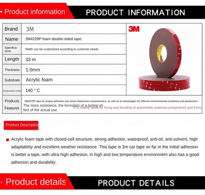 3M VHB Forte biadesivo adesivo 3M 4229P 5-50mm Nastro adesivo in schiuma senza traccia impermeabile per auto casa interna ad alta temperatura