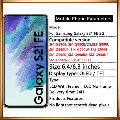 Schermo Dynamic AMOLED 2X S21FE con Cornice per Samsung Galaxy S21 FE 5G, Display LCD G990, Sostituzione Touch Screen Digitizer