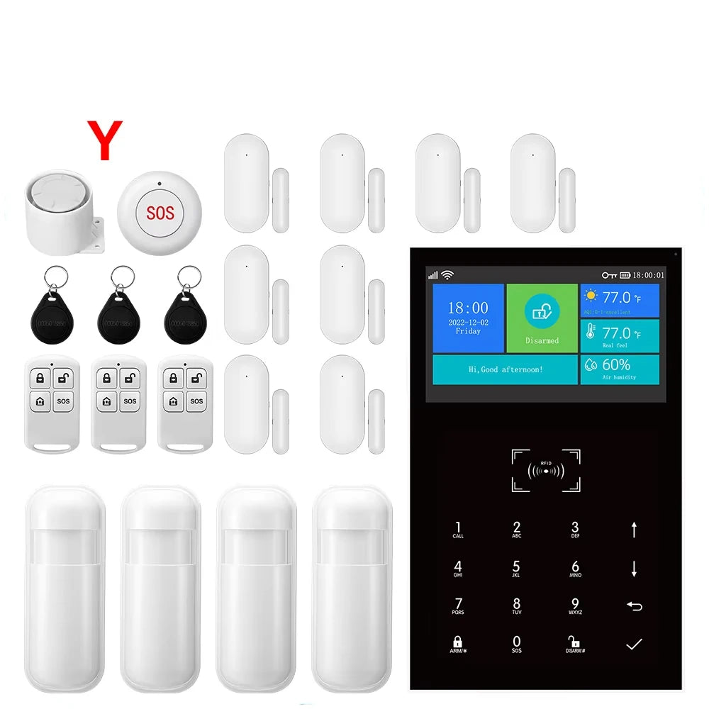 PG109 Sistema di Allarme Antifurto WiFi GSM da 4,3 Pollici per Casa, Compatibile con App Tuya, Controllo con Display della Temperatura