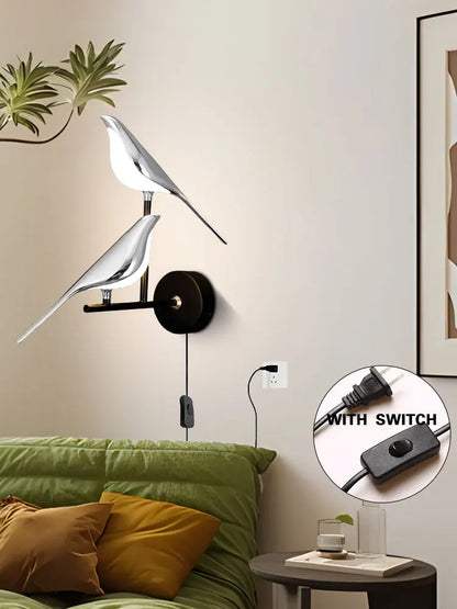 Lampade da Parete LED Girevoli a Forma di Uccello Magpie con Spina EU/US per Comodino, Camera da Letto, Lampade da Parete Nordiche, Applique per Cucina e Sala da Pranzo