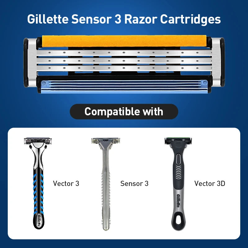 Testine di ricambio per rasoio Gillette Sensor 3, 8 pezzi, lame a 3 strati in acciaio inossidabile nano con striscia lubrificante per Sensor3 Vector3