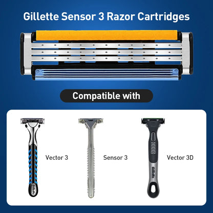 Testine di ricambio per rasoio Gillette Sensor 3, 8 pezzi, lame a 3 strati in acciaio inossidabile nano con striscia lubrificante per Sensor3 Vector3
