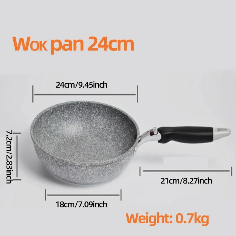 Durevole pietra friggitrice Pan28/26/24/20cm Wok padella antiaderente calderone fornello a induzione pentole Pancake uovo fornello a Gas casa