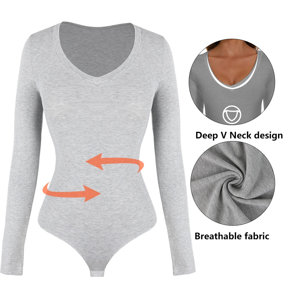 Tuta con scollo a V profondo tuta da donna a maniche lunghe Shapewear Shaper Lady Sexy uscire top abiti per il corpo vestiti caldi femminili autunno inverno