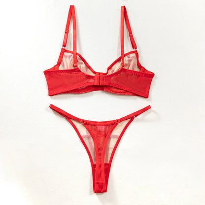 Saldi di liquidazione: Completi intimo sexy a quadri irregolari, 2 pezzi, con inserti in rete trasparente, reggiseni e perizomi, abiti erotici intimi