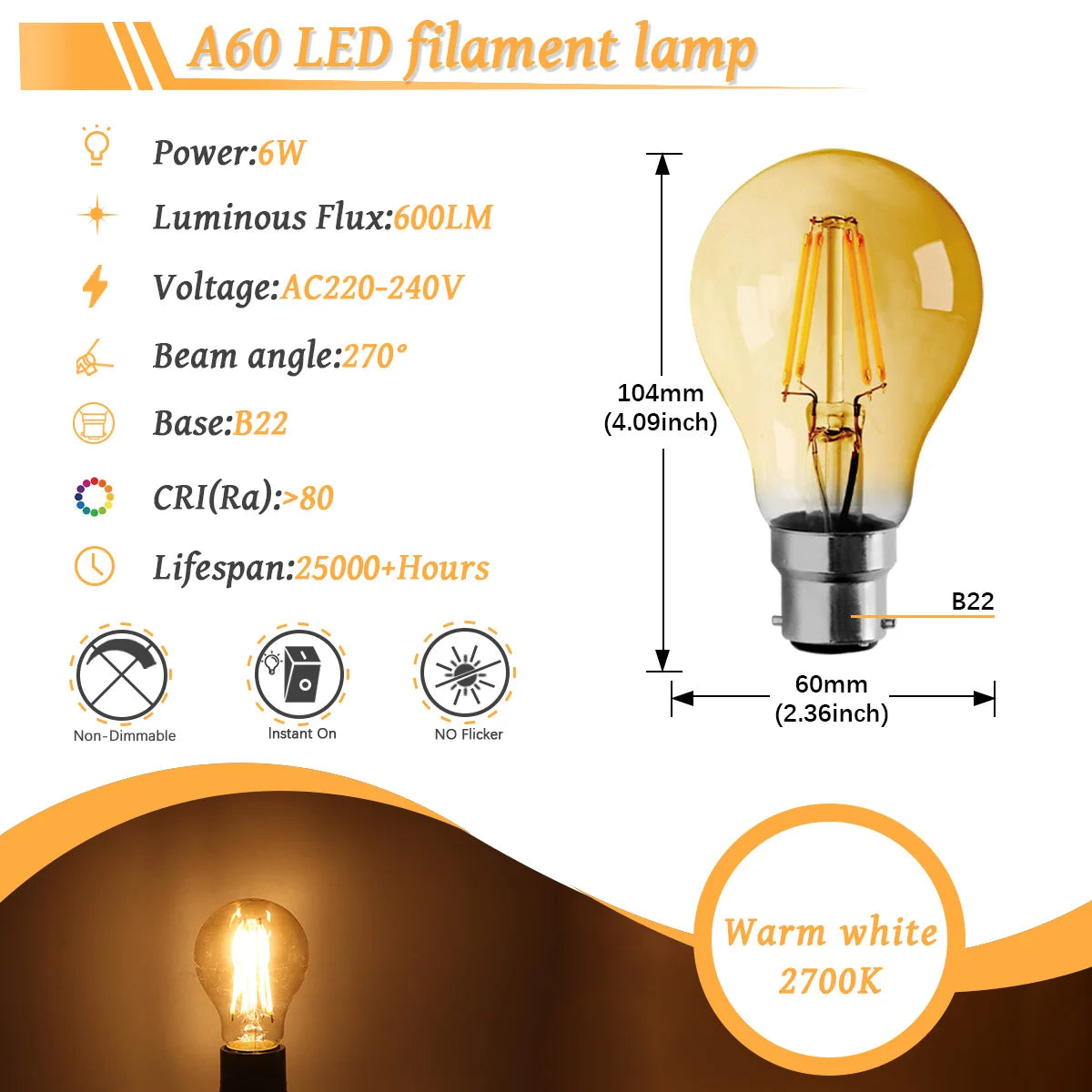 10 Lampadine LED E27 E14 B22 Stile Industriale Vintage, Retro Edison 8W 4W 6W 220V per Lampade a Filamento Incandescenti Edison