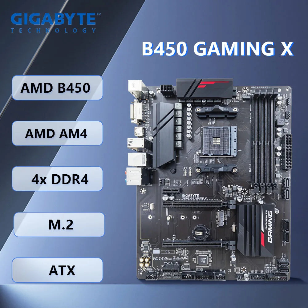 Scheda madre Gigabyte B450 Gaming X AMD B450 AMD AM4 4xDDR4 64 GB M.2 ATX supporta CPU Ryzen 9 3900 7 2700 5 5600 5 4600G 5 3400GE