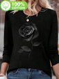 T-shirt girocollo stampata con motivo Torre Eiffel Parigi a maniche lunghe comoda moda primavera e autunno 100% cotone da donna