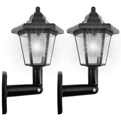 Lampada da parete solare da 2 pezzi Lampada da parete a LED per recinzione da giardino per esterni Lampada da parete a induzione per paesaggio esagonale impermeabile per recinzione da giardino