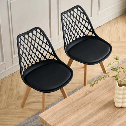 Set di 4/6 sedie da pranzo moderne con schienale in rete con gambe in legno massello e cuscini imbottiti, per sala da pranzo/camera da letto, sedia da caffè