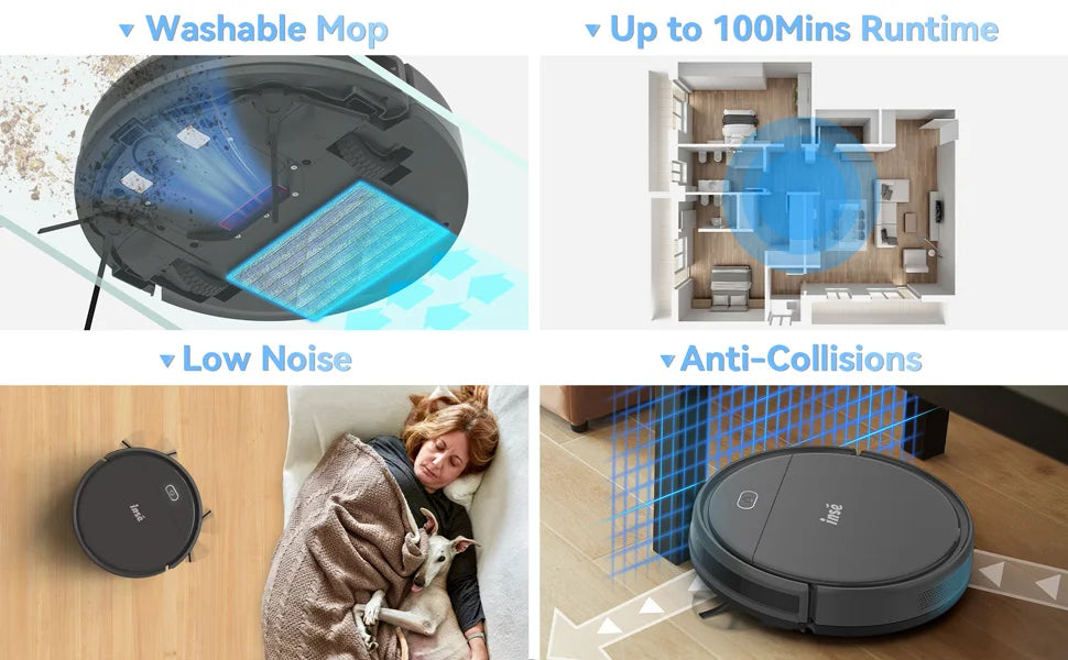 Robot Aspirapolvere 3-in-1 con Pulizia Automatica, Spazzatrice Autonoma con Potente Aspirazione, Mop Staccabile per Casa, Tappeti e Peli di Animali
