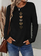 T-shirt da donna in 100% cotone, ideale per l'autunno e l'inverno, in bianco e nero, stile street, comoda, a maniche lunghe, con stampa, abbigliamento casual da donna.