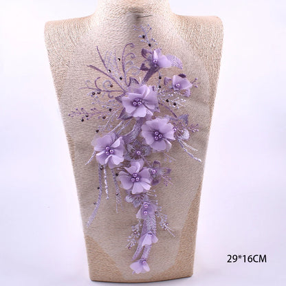 Tessuto per toppe ricamate con fiori eleganti viola per abiti, tende per la casa, accessori per abbigliamento da festa, riparazioni di applique per cucire