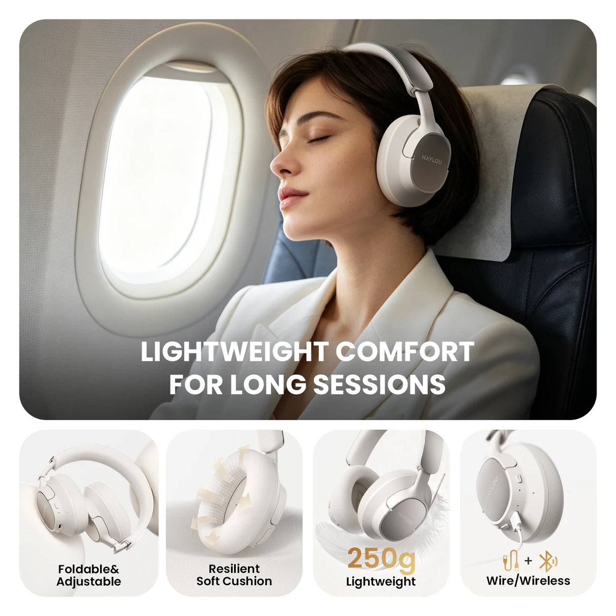 Cuffie Over-Ear HAYLOU FlowLoop S33 con Cancellazione Attiva del Rumore 45dB, Audio Hi-Res LDAC, Auricolari Bluetooth Wireless, 100 Ore di Autonomia