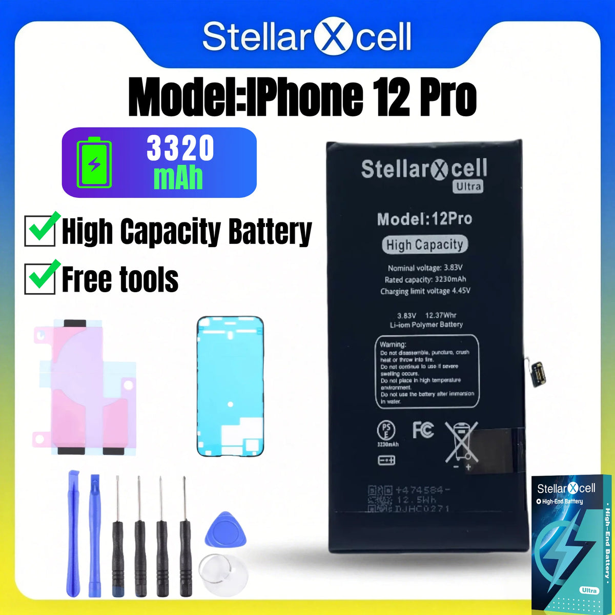 Batteria StellarXcell Ultra per iPhone, Spedita dalla Germania, per iPhone 7 8 X XR XS XSMAX 11 12 13 14 15 Mini Plus Pro Promax, Batteria ad Alta Capacità, Batteria di Alta Qualità, Batteria Sostitutiva per iPhone con Stru