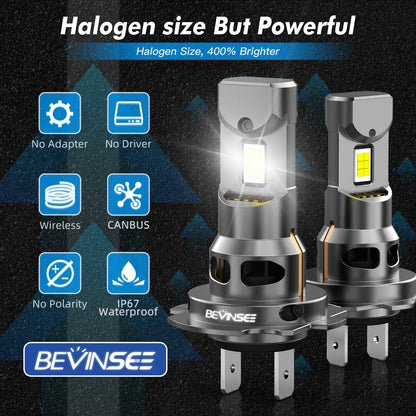 BEVINSEE H7 LED CANBUS Lampadina Super Luminosa 70W 12000LM 1:1 Alogena Dimensioni H7 Fari LED Lampada a Diodi Auto Turbo Wireless 6000K 12V