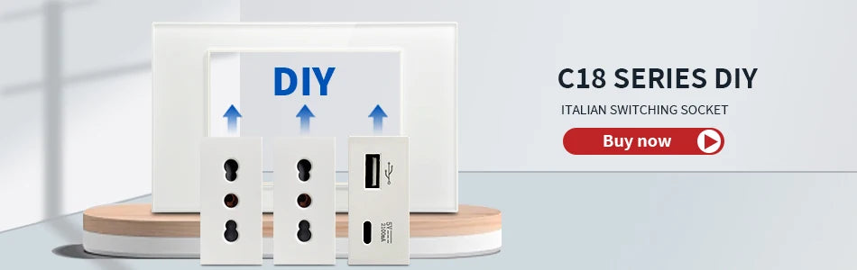 DELEFU Presa a Muro in Vetro Temperato Bianco Italia USB Tipo C Ricarica Rapida Interruttore Schuko TV Satellitare Citofono Cile