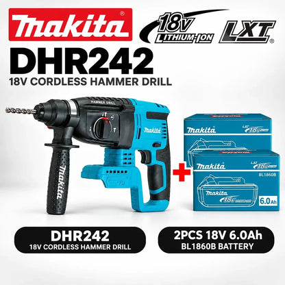 Trapano perforatore rotante SDS Plus Makita DHR242 18V LXT, senza spazzole, a batteria, capacità 24mm per calcestruzzo, 4700 IPM 2.0J, utensile elettrico professionale a 3 modalità, compatibile con BL1860B BL1850B BL1815, s