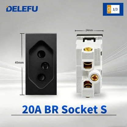 DELEFU Modulo Presa Combinabile Tipo-C Brasile - Uso Domestico - Nero - Assemblaggio Fai-da-te - Presa con Interruttore per Ricarica Rapida USB Tipo-C