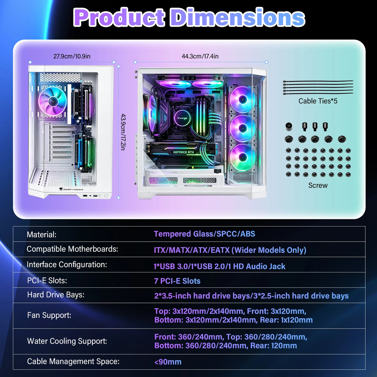 Case per PC ATX, con elevata capacità di circolazione dell’aria, struttura modulare per PC desktop, dotato di pannelli in vetro temperato sul frontale e sui lati, compatibile con schede madri ITX, MATX ed EATX.