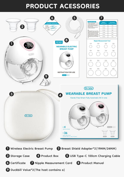 MAMIJOY Tiralatte elettrico indossabile 4 modalità 36 livelli di aspirazione Tiralatte a mani libere Raccoglitore di latte con flangia da 19/24 mm EB50