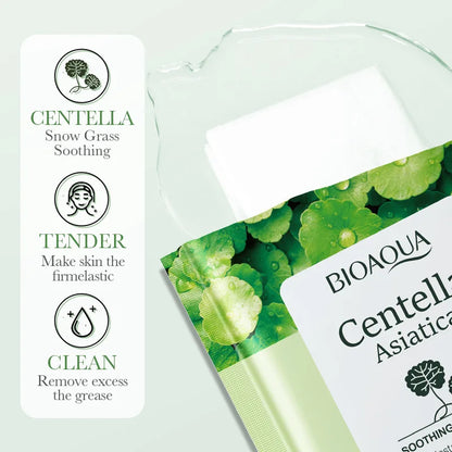 5 maschere per il viso a base di Centella Asiatica BIOAQUA, con azione lenitiva, idratante, anti-età, riparatrice, per contrastare l’acne e migliorare la salute della pelle.