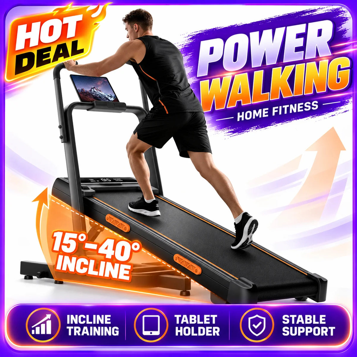 CURSOR FITNESS Tapis Roulant Pieghevole, Inclinazione Automatica 15%, Motore Brushless Silenzioso da 3.0HP, Display LED, Macchina Portatile per Corsa e Camminata Domestica