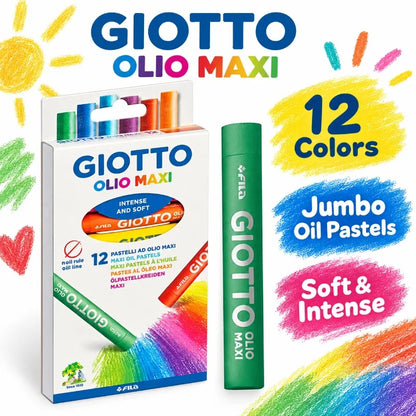 GIOTTO OLIO MAXI Pastelli a Olio Jumbo Set 12/24 Colori, Texture Morbida, Colori Vivaci, Materiali Artistici per Bambini, Scuola, Disegno, Pittura, Hobby Creativo