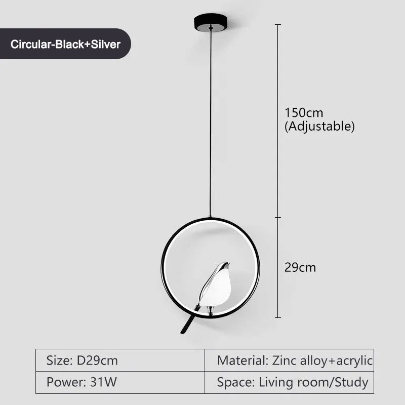 Lampade a sospensione a LED per uccelli gazza girevoli per interni per sala da pranzo AC85-265V Lampade a sospensione per camera da letto sospese con cavo da 1,5 m