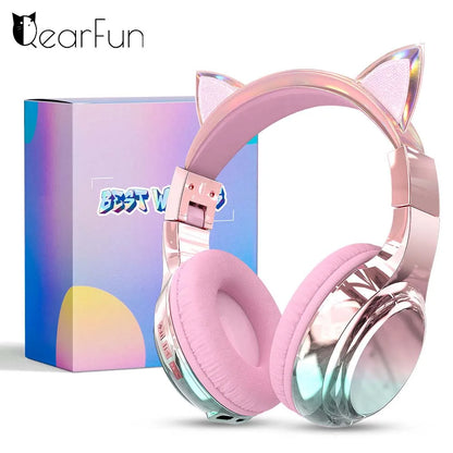 Cuffie wireless a forma di orecchie di gatto per ragazze e bambini, cuffie Bluetooth con volume sicuro 74/85/94dB, cuffie pieghevoli per bambini, ideali per i viaggi