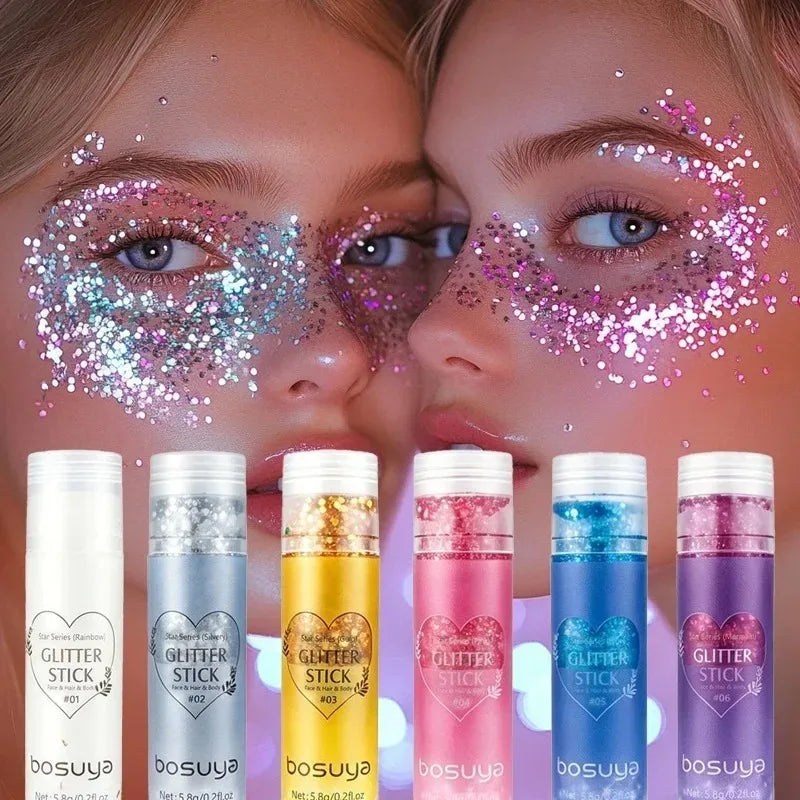 Stick Gel Glitterato con Paillettes Scintillanti, Ombretto Perlato Dorato ad Alta Lucentezza, Glitter per Viso e Corpo, Trucco per Feste Natalizie