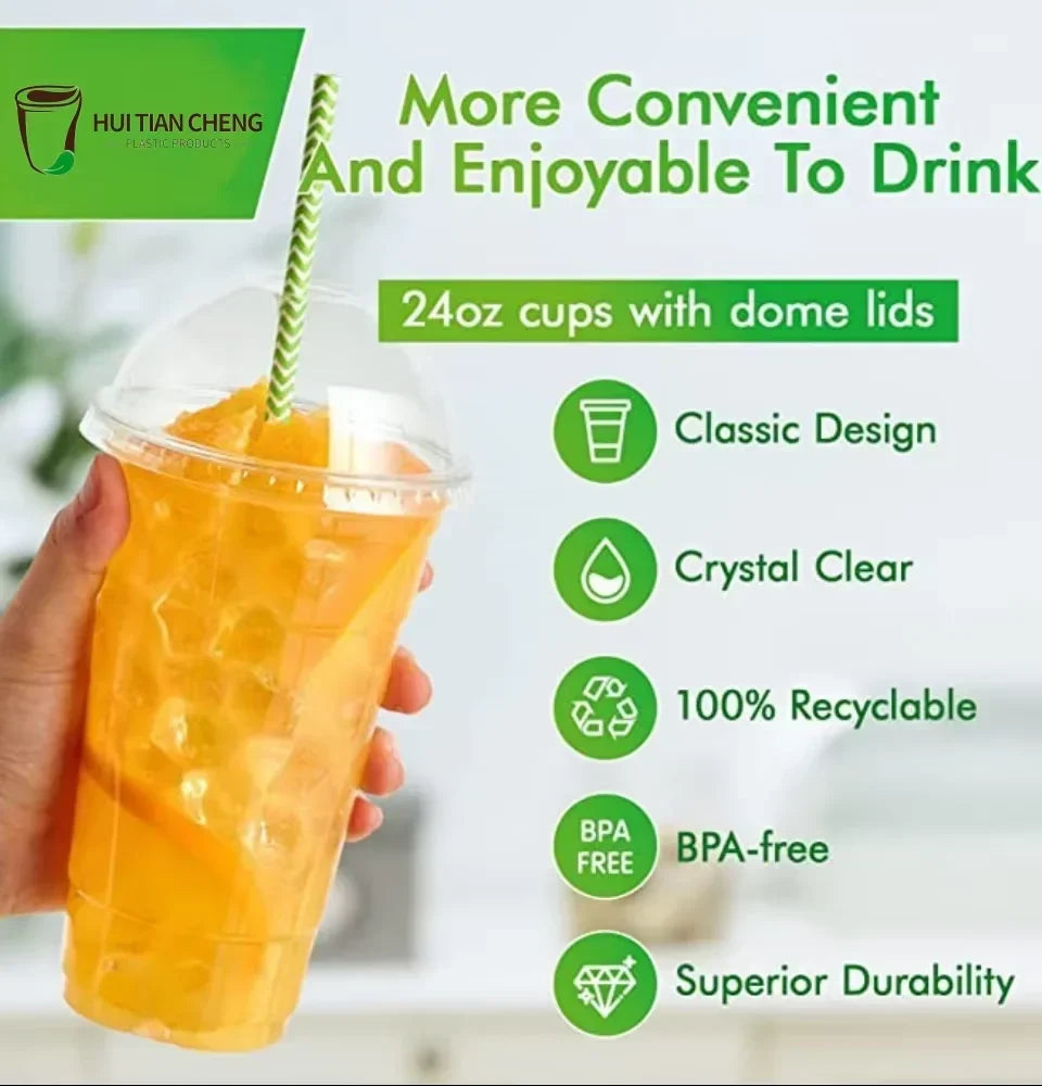 400ml 100% biodegradabile riciclabile trasparente usa e getta per bevande in plastica Pla tè al latte caffè tazza di liquido con cannuccia