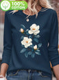 T-shirt da donna in 100% puro cotone, ideale per la primavera e l’autunno, comoda, casual, a maniche lunghe, con stampa grafica a tema parigino e scollo rotondo.