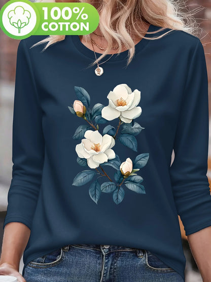 T-shirt da donna in 100% puro cotone, ideale per la primavera e l’autunno, comoda, casual, a maniche lunghe, con stampa grafica a tema parigino e scollo rotondo.