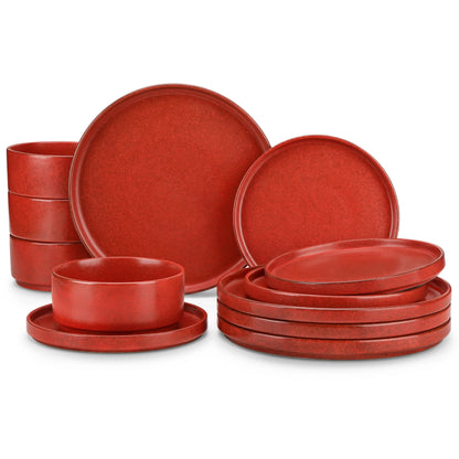 Vancasso WEBB Set di stoviglie in gres da 12 pezzi, include piatti piani, piatti da dessert e ciotole per cereali, per 4 persone