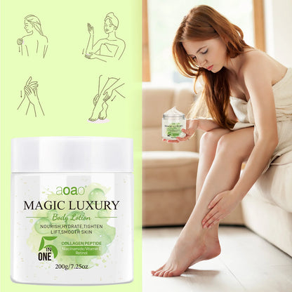 Lozione Corpo Idratante Profumata 5-in-1, Contiene Retinolo, Burro di Karité, Tè Verde, Collagene, Acido Ialuronico, Crema Corpo Nutriente Profonda per la Cura della Pelle 200g