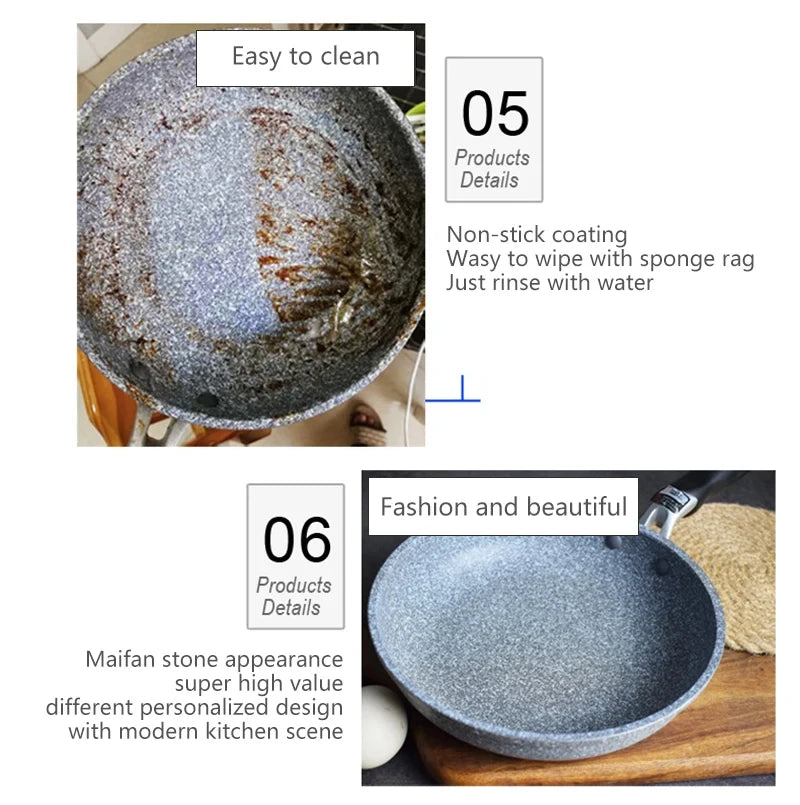 Durevole pietra friggitrice Pan28/26/24/20cm Wok padella antiaderente calderone fornello a induzione pentole Pancake uovo fornello a Gas casa