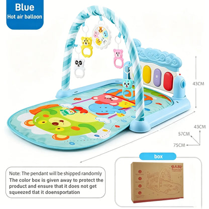 Giochi da palestra per neonati 3 in 1 con pianoforte, tappetino per attività e fitness, giocattoli sospesi, suono musicale, tappetino morbido per gattonare, per neonati e bambini 0-36 mesi