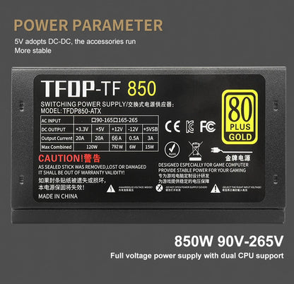 Alimentatore oro 850w 80 Plus 110V/220V Sorgente PC PFC attivo modulare completa per alimentatore per computer da gioco Alimentatore video
