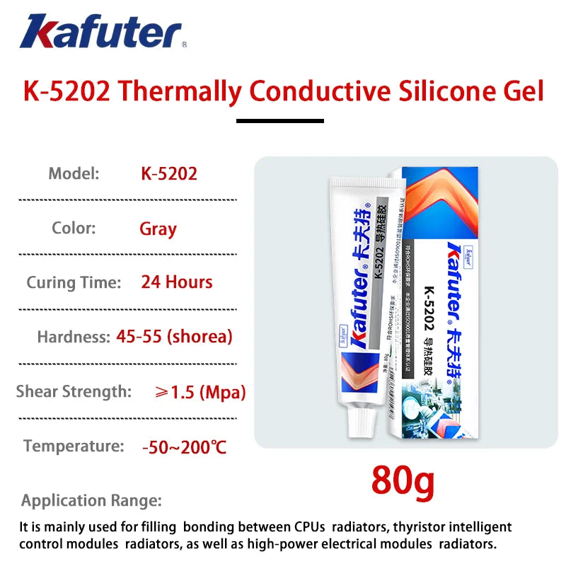 Pasta Termica Kafuter K-5202 K-5203K K-5204K K-5205 per CPU GPU, Grasso Siliconico per Dissipatore di Calore LED e Chip IC