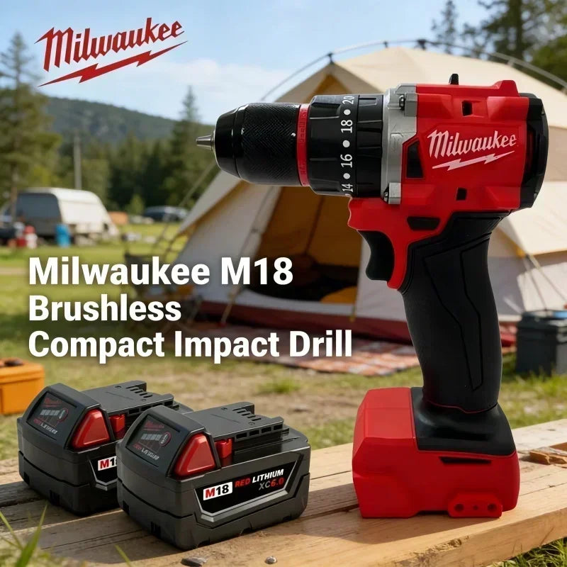 Trapano a percussione compatto Milwaukee M18 con motore brushless, leggero e ad alta potenza, ideale per la foratura quotidiana di metallo e legno