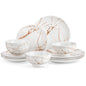 LOVECASA Set di piatti in ceramica da 12/24 pezzi Color smalto bianco con Set di stoviglie in oro con cena/Dessert/ciotola da 4/8 pezzi per 4/8 persone