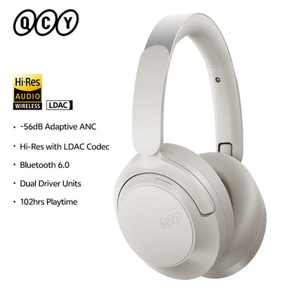 QCY H3S ANC Cuffie over Ear -56dB Cuffie con cancellazione del rumore Bluetooth 6.0 Auricolari audio spaziale LDAC ad alta risoluzione Doppio driver