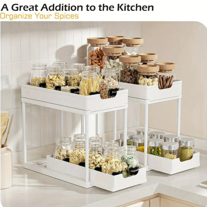 Nuovo Organizzatore Sottolavello a 2 Livelli, Ripiano Scorrevole Estraibile, Scaffale Multifunzione per Cucina e Bagno, Organizzatore Salvaspazio per Armadietti