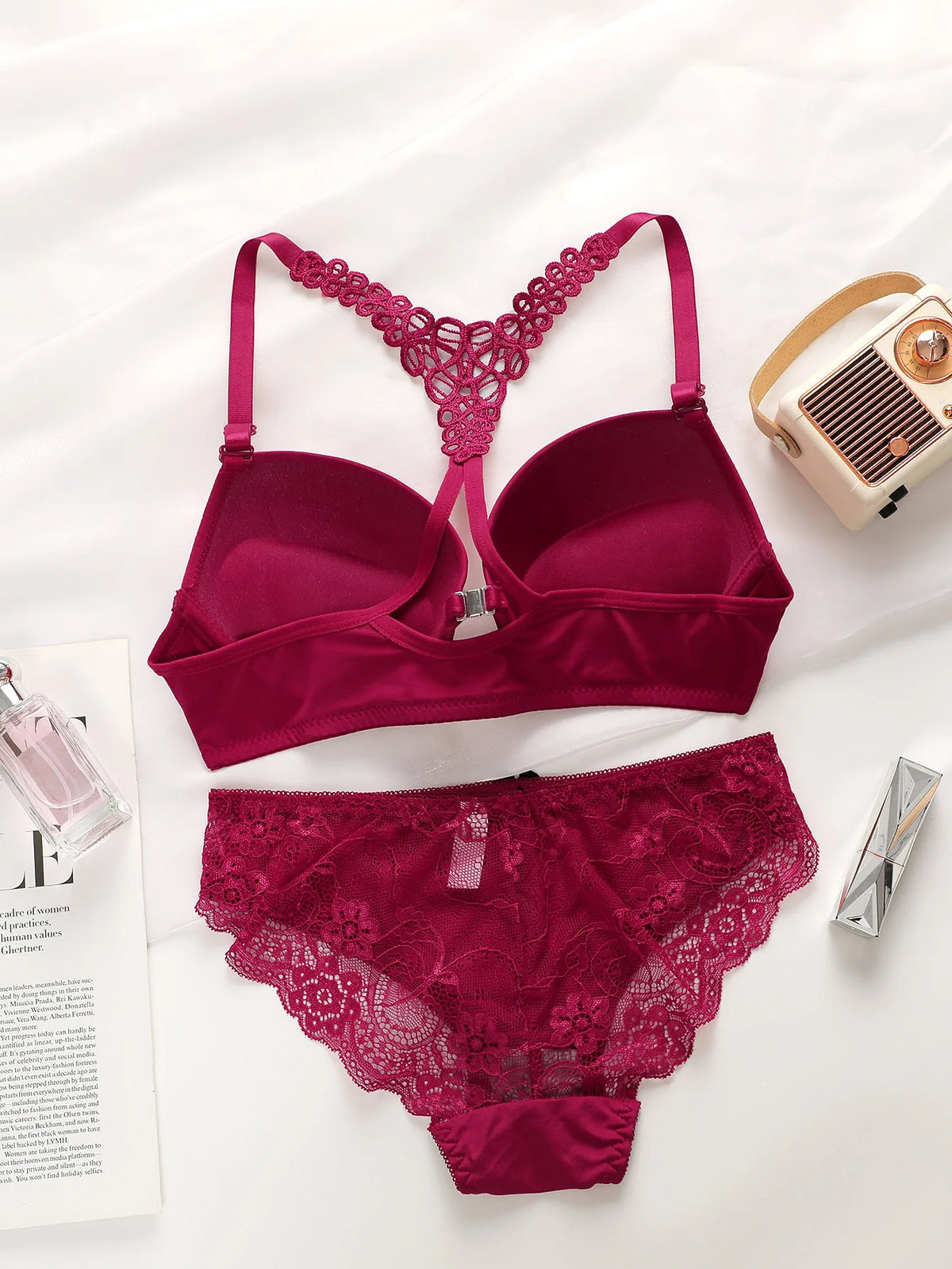 Signore nero rosso blu con cerchi in acciaio fibbia anteriore bellissimo set di biancheria intima reggiseno pull up posteriore A2128