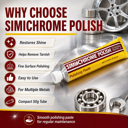 Pasta Lucidante per Metalli Simichrome 70ml, Rimuovi Graffi e Ossidazioni, Lucidante a Specchio per Cromo, Alluminio, Ottone, Argento