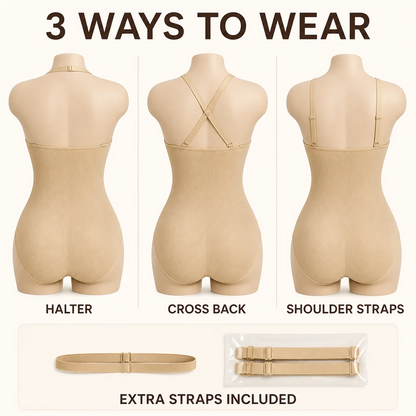 Body modellante da donna con controllo addominale, scollo all'americana, imbottito, modellante, senza schiena, copertura totale, intimo.
