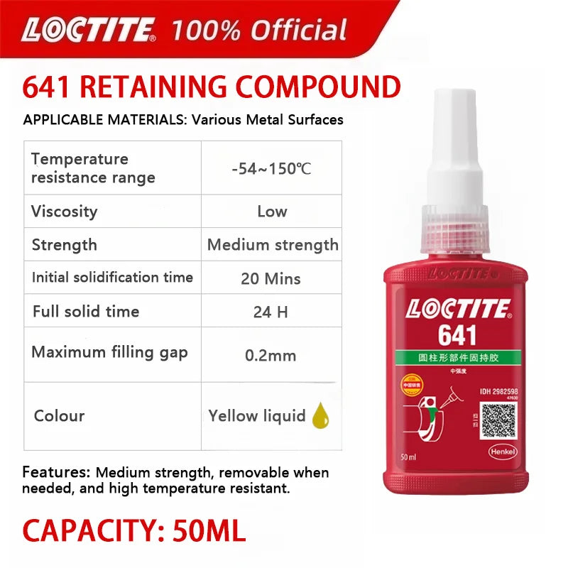 100% originale Loctite 638 660 680 648 603 609 620 660 641 Sigillante anaerobico 50ml Composto di fissaggio ad alta resistenza Frenafiletti