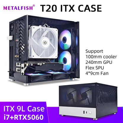 METALFISH T20 Mini ITX Custodia bianca 9L Supporto telaio PC compatto Flex PSU/240mm GPU/100mm Dispositivo di raffreddamento/180 Dispositivo di raffreddamento liquido